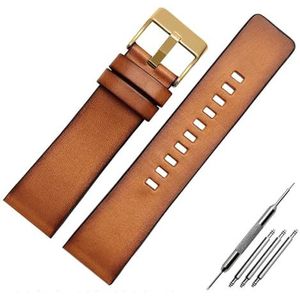 LQXHZ Echt Lederen Armband Compatibel Met Diesel DZ7406 DZ7408 DZ4476 DZ4343 Horlogeband Bruine Horlogeband 22mm 24 26mm Retro Polshorloges Band (Color : Brown goldr buckle, Size : 22mm)