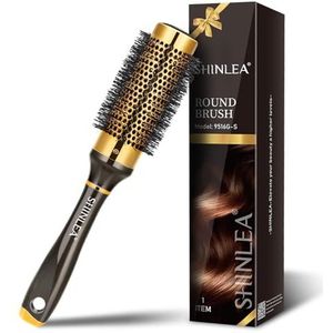 SHINLEA ronde borstel om te föhnen, zonder trekken, borstel voor krullen voor dames, 33 mm, kleine haarborstel, rond, van aluminium, professioneel voor fijn haar om te stylen en glad te maken