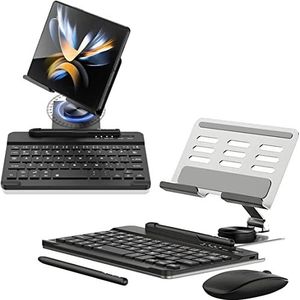 EndyTech voor Samsung Galaxy Z Fold 6 5 4 3 Toetsenbord en Muis & Touch Pen, Draagbaar afneembaar toetsenbord met verstelbare bureaustandaard houder voor Z Fold 6 5 4 3 telefoon (grijs)