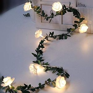 QoFina 3M Lichtsnoer met 20 leds, werkt op batterijen, romantische decoratie voor bruiloft, party, evenement met timerfunctie (roos met blad)