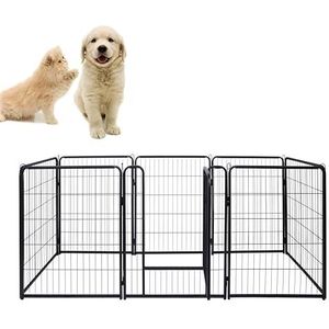 AufuN 8-delige puppyuitloop, opvouwbare buitenren, dierenren 80 cm hoog, automatische vergrendeling, met deur, voor honden, konijnen, kleine dieren, katten