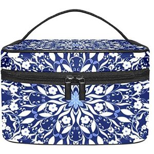 witte kleur mandala donker paarse achtergrond make-up organizer tas, reizen make-up tas organizer case draagbare cosmetische tas voor vrouwen en meisjes toiletartikelen, Meerkleurig, 22.5x15x13.8cm/8.9x5.9x5.4in