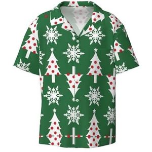 TyEdee Kerstboom Patroon Print Heren Korte Mouw Jurk Shirts met Pocket Casual Button Down Shirts Business Shirt, Zwart, L