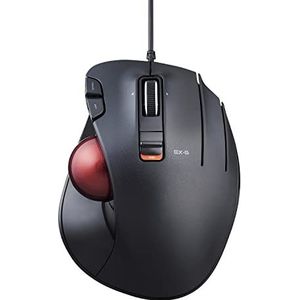 ELECOM EX-G Trackball-muis, bedraad, duimbediening, ergonomisch ontwerp, 5-knops functie met vloeiende tracking, ergonomisch ontwerp, optische gamingsensor, gladde rode bal, Windows11, macOS