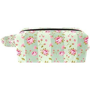 Roze bloemen patroon cosmetische zakje tas met handvat, Vierkante toilettas reistas, Kleine rits etui voor dames heren meisjes kinderen, Accessoires Organizer