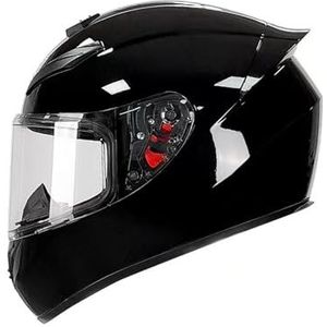 Full Face Motorhelm met Dubbele Achtervleugels DOT Gecertificeerd - Lichtgewicht en Duurzame Volwassen Motorfiets Straat Fietshelm (M)(Bright black,Small)