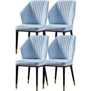 GEIRONV Stoelen aan tafel, set van 4, hoge veerkracht spons zachte gewatteerde zitting stoffen accentstoelen for kantoor lounge slaapkamer woonkamer stoelen Eetstoelen (Color : Light Blue, Size : 88