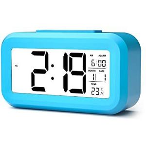 YONO Digitale Wekker - Alarm Klok met Temperatuur, Kalender en LED Verlichting (Blauw)