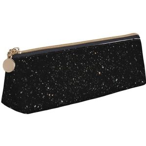 Dwrepo Lederen etui voor vrouwen mannen potlood tas met rits draagbare etui zwart glitter pen tas kleine make-up tas munt zakje voor werk kantoorbenodigdheden