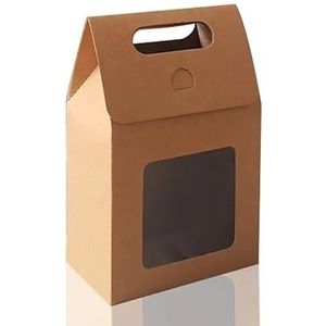 Kraft geschenkdozen 12/24/48 stuks kraftpapier draagbare geschenkzakken bruiloft snoep verpakkingszakken met doorzichtige PVC-raamafdichtingsdozen verpakkingszak voor bedrijven (kleur: kraftpapier,