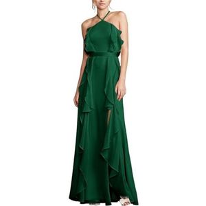 Chiffon bruidsmeisjes jurken voor vrouwen A-lijn mouwloze lange ruches split formele feestjurken YIAX228, Emerald Groen, 36