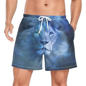 Space Wild Animal Lion Zwembroek voor heren, sneldrogend, met zakken, Leuke mode, XXL
