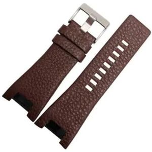 INEOUT Mode Lederen Horlogeband Bandjes Zwart Donkerbruin Lychee Patroon Horlogeband Vervangende Band Horlogeaccessoires 32 Mm(BrownA Silver Buckle)