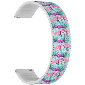 RYANUKA Solo Loop band compatibel met Ticwatch Pro 3 Ultra GPS/Pro 3 GPS/Pro 4G LTE / E2 / S2 (aquarel roze flamingo tropische bloemen), snelsluiting, 22 mm rekbare siliconen band, accessoire,