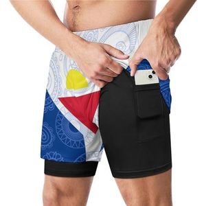 Franse Saint Martin Paisley Vlag Grappige Zwembroek met Compressie Liner & Pocket Voor Mannen Board Zwemmen Sport Shorts