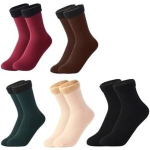 YIJIANUO 1/2/3/5/10Pairs Thermische Sokken Vrouwen Winter Warm Thicken Fleece Korte Sokken Kasjmier Wol Sokken Sneeuw Fluwelen Laarzen Thuis Vloer Slijtage, 5 paar mix, Eén maat