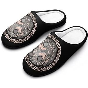 Life of Tree Yin Yang Katoenen Slippers Voor Vrouwen Warme Anti-Slip Rubberen Zool Huisschoenen Voor Indoor Hotel 7-8 (39-40)