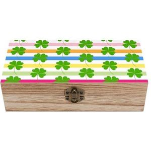 Shamrock Clover Strepen Houten Craft Opbergdozen met Deksels Keepsake Schat Sieraden Doos Organizer