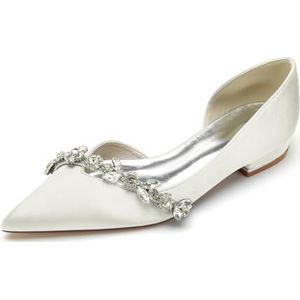 EICOFF Bridal Dames Trouwschoenen Gesloten Teen Lage Hakken Satijnen Bruiloft Flats met Strass Slip-op Bruids Jurk Party Schoenen,ivoor,36 EU