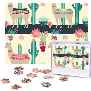 Lama- en cactuspuzzels, 500 stukjes, gepersonaliseerde legpuzzels, houten fotopuzzel, voor volwassenen, familie, foto, puzzelgeschenken voor bruiloft, verjaardag, Valentijnsdaggeschenken, 51,8 x 38 cm