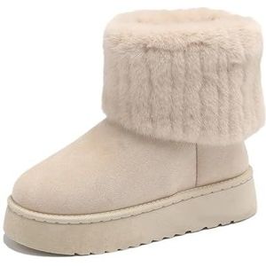 AYWTIUN Sneeuwlaarzen Dames Schoenen voor Vrouwen Winter Dames Laarzen Zwart Ronde Neus Solid Flock Pluche Warm Mid Heel Waterdicht Casual Sneeuwlaarzen Vrouwen (Beige, 36)