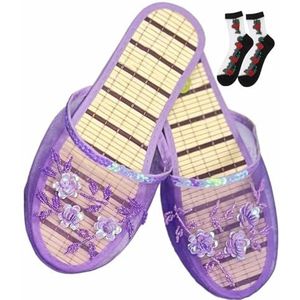 Chinese mesh pantoffels for dames Floral mesh sandaal Comfortabele ademende pantoffels met sokken (Color : A, Size : 40 EU)