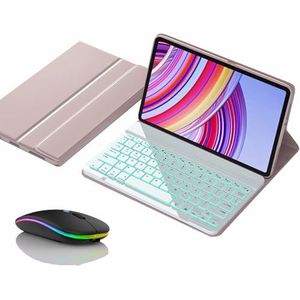 Toetsenbordhoes voor Redmi Pad SE 11"" 2023, Magnetisch Afneembaar Draadloos Achtergrondverlichting Toetsenbord met Bluetooth Muis,Roze