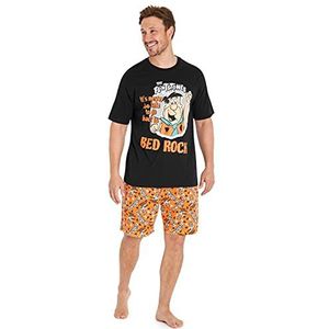 The Flintstones Heren pyjama shorts set, nieuwigheid grappig karakter PJ's maat M-3XL, Zwart, M