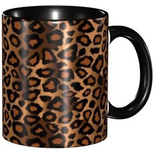 BEEOFICEPENG Mok, 330ml aangepaste keramische kop koffiekopje theekop voor keuken restaurant kantoor, bruine luipaard dierenprint