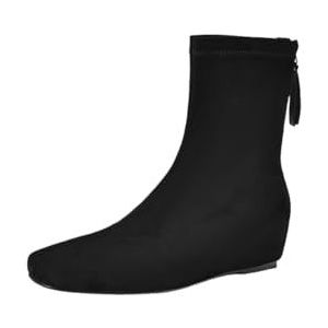 Enkellaarsjes For Dames In Grote Maten Retro Middeleeuwse Laarzen Klassieke Chelsea Korte Laarzen Suède Laarsjes Met Rits Elegante Vierkante Neus Ankle Boots For Feestjes(Black,43 EU)