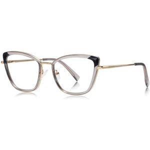 moomoobird Cat Eye Bril Vrouwen Mode Bril Frame Blauw Licht Blokkerende Bril TR90 Metalen Bril, Grijs Goud Frame, Large