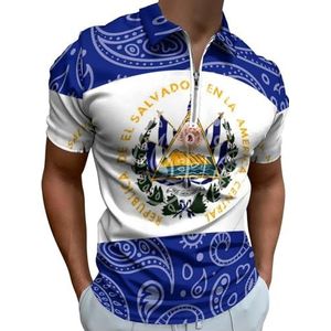 Paisley En El Salvador Vlag Half Zip Up Poloshirts Voor Mannen Slim Fit Korte Mouw T-shirt Sneldrogende Golf Tops Tees L