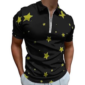 Stars on Black Night Sky poloshirt voor heren, casual T-shirts met ritssluiting en kraag, golftops, slim fit