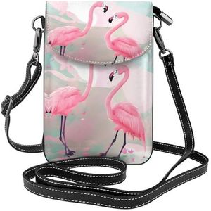Verse Fruit Patroon Dames Lederen Flap Telefoon Tas Multifunctionele Kleine Crossbody Tas Voor Dagelijks Gebruik En Reizen, Ik hou van Flamingo, Eén maat
