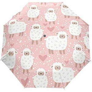 Jeansame Vintage Schapen Lammen Polka Dots Hart Roze Vouwen Compacte Paraplu Automatische Zon Regen Paraplu's voor Vrouwen Mannen Kid Jongen Meisje