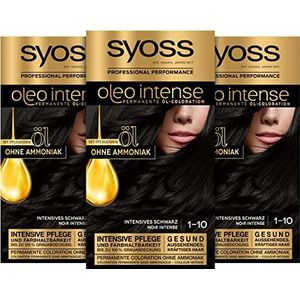 Syoss Oleo Intense Permanente Oliekleuring, 1-10, intensief zwart, met verzorgende olie en zonder ammoniak, verpakking van 3 stuks (3 x 115 ml)