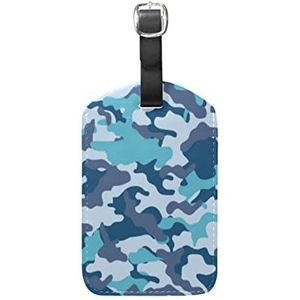 Blauwe Oceaan Leger Camouflage Lederen Bagage Bagage Koffer Tag ID Label voor Reizen (3 Stks), Patroon, 12.5(cm)L x 7(cm)W