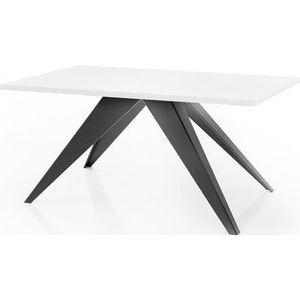 WFL GROUP Eettafel Vance in moderne stijl, rechthoekige tafel, uittrekbaar van 160 cm tot 260 cm, gepoedercoate zwarte metalen poten, 160 x 90 cm (wit, 140 x 80 cm)