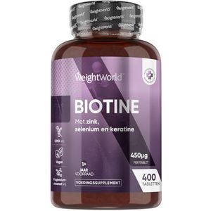 Biotine, Zink, Selenium en Keratine tabletten - 400 vegan microtabletten voor 1+ jaar voorraad - 15 mg Zink + 25 mg Keratine - Van WeightWorld