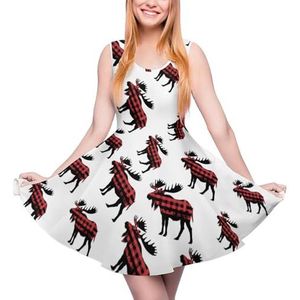 Plaid Moose houthakker Rood Zwart Dames Zomerjurk Ronde Hals Mouwloze Tankjurk Mini Jurk 5XL