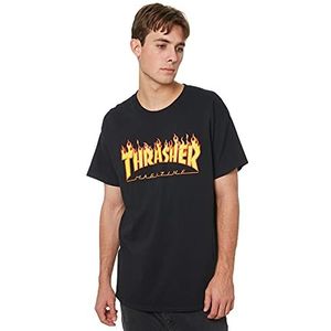 THRASHER T-shirt voor heren, Zwart (Zwart/Vlammen), S