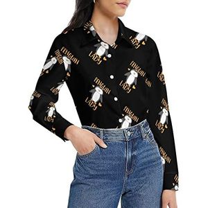 Pinguïn dame damesshirt lange mouwen button down blouse casual werk shirts tops XL