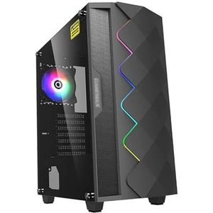 Mid-Tower Computerbehuizing E-ATX/ATX/M-ATX, Gehard Glazen Zijpaneel, Raster Frontpaneel Desktop Computerbehuizing, RGB Verlichtingsmodus(Black)