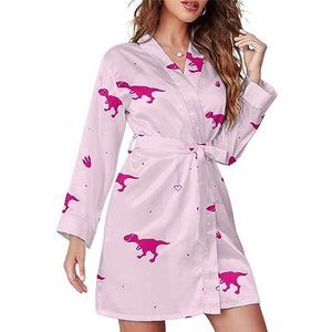 Roze Dino T Rex Vrouwen Badjas Sjaal Kraag Loungewear Spa Badjas Lange Mouw Pyjama XL