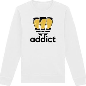 Addict Sweatshirt - Unisex - Gedrukt in Frankrijk - 100% biologisch katoen - grappig origineel verjaardagscadeau, Wit, L