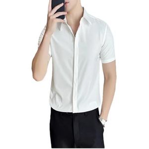 Dvbfufv Heren zomer dunne elastische korte mouwen shirt zakelijke en casual knopen shirts, Wit, M