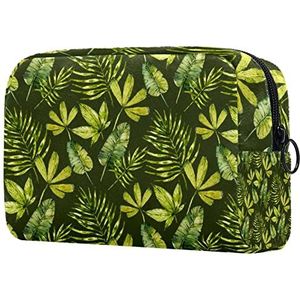 Groene zomer bladeren afdrukken reizen cosmetische tas voor vrouwen en meisjes, kleine make-up tas rits zakje toilettas organizer, Meerkleurig, 18.5x7.5x13cm/7.3x3x5.1in, Mode