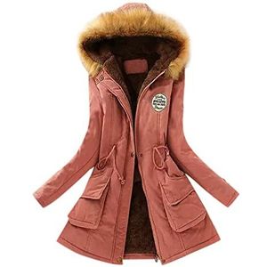 Asalin Ao Winterjas voor dames, lang warm, winterjas voor dames, warme jas met capuchon, slanke winter outwear jas, roze-A, L
