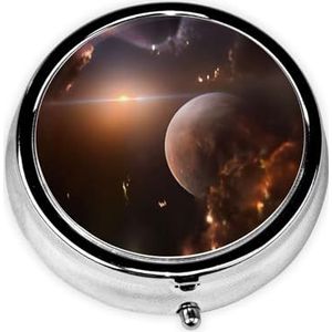 Stijlvolle ronde pillenhoes Galaxy Space Planet metalen pillendoos 3 compartimenten geneeskunde pillenhouder draagbare pillenorganizer doseerdoos, kleine pillendoos voor reizen voor portemonnee en zak