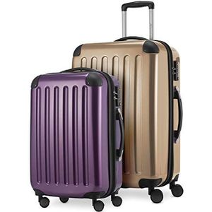 HAUPTSTADTKOFFER - Alex - 2-delige kofferset harde schaal glanzend, middelgrote koffer 65 cm + handbagage 55 cm, 74 + 42 liter, TSA, champagne-aubergine, 65 cm, Kofferset